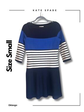kate spade Navy, Royal Blue & Cream Striped Long Sleeve Dress